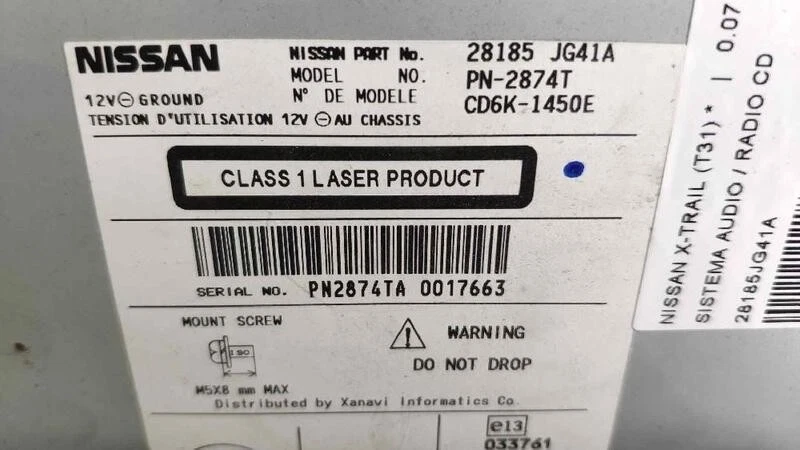 28185JG41A sistema audio radio cd para NISSAN X-TRAIL (T31) 2.0 2007 97410 - Imagen 2 de 4