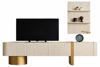 Tv-Lowboard Mit Wandregal In Fluted Design Und Goldenen Akzenten