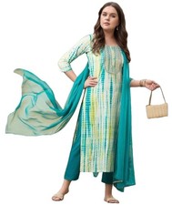 GoSriKi Women's Rayon Viscose Printed Straight Kurta with Pant Dupatta