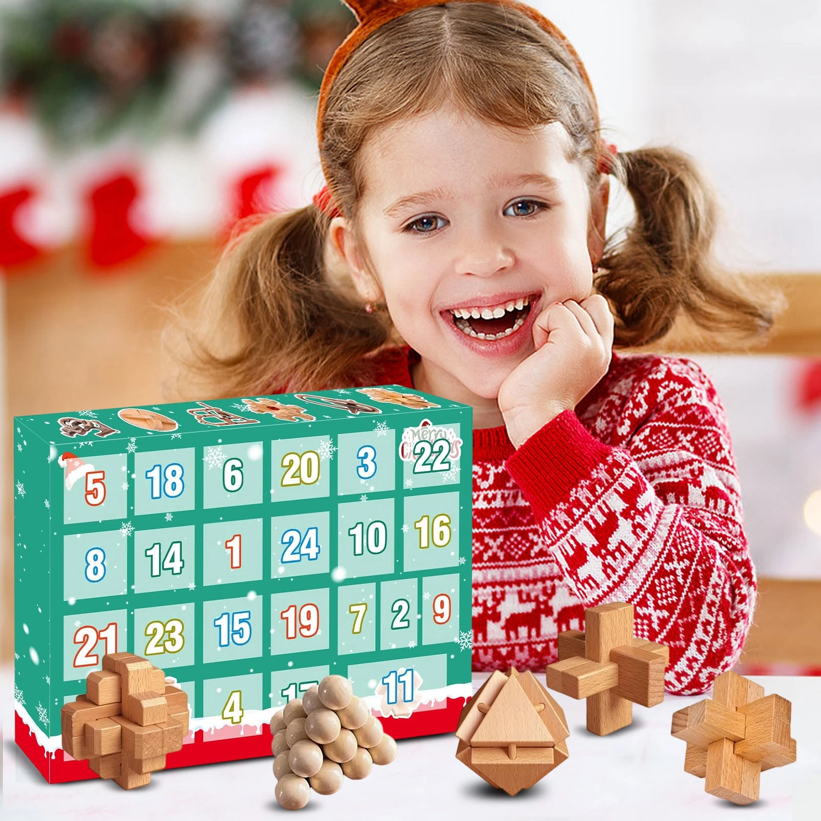 Countdown Brain Teasers Toy Lu Ban's Lock Advent Calendar 24 Days 3D Blind Boxes
