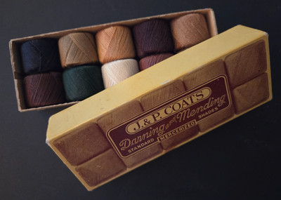 Vintage J & P Coats Darning & Mending Thread Set with Original Advertising Box