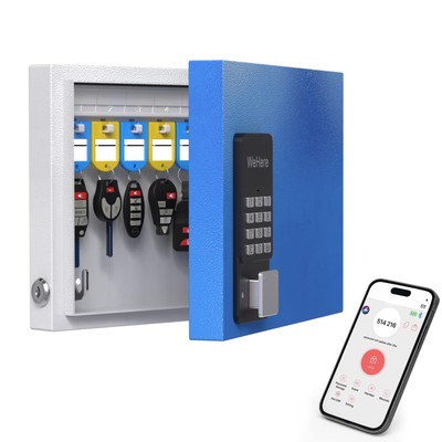 16-Key Key Lock Wall Mount Key Cabinet with App, Keypad, Bluetooth & WiFi Unl...