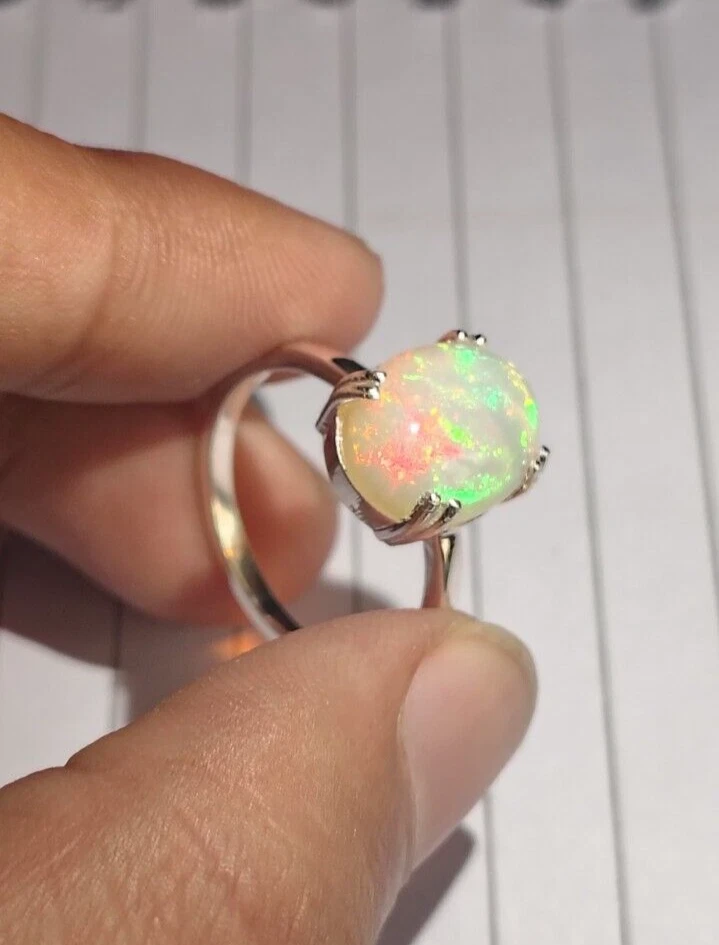 Autentico anello opale di fuoco anello di fidanzamento in argento sterling... - Immagine 2 di 4