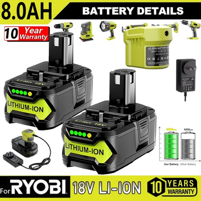 #ad #ad 1 4PACK 8.0Ah 18 Volt For RYOBI P108 18V High Capacity Lithium Ion Battery P105 $134.99