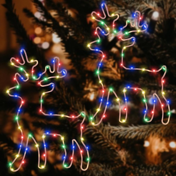 Rentier Weihnachtsdeko 120 LED Bunt Lichterkette 8 Modi Mit Timer Batterie 2-image