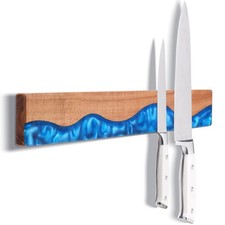 16 Inch Magnetic Knife Holder for Wall, Acacia Wood Blue Resin Magnetic Kni...