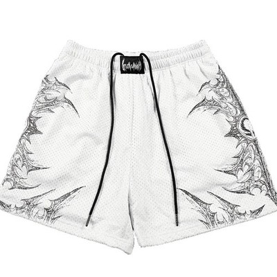 Mens Gothic Mesh Swim Shorts Y2K Tribal Beach Summer Streetwear