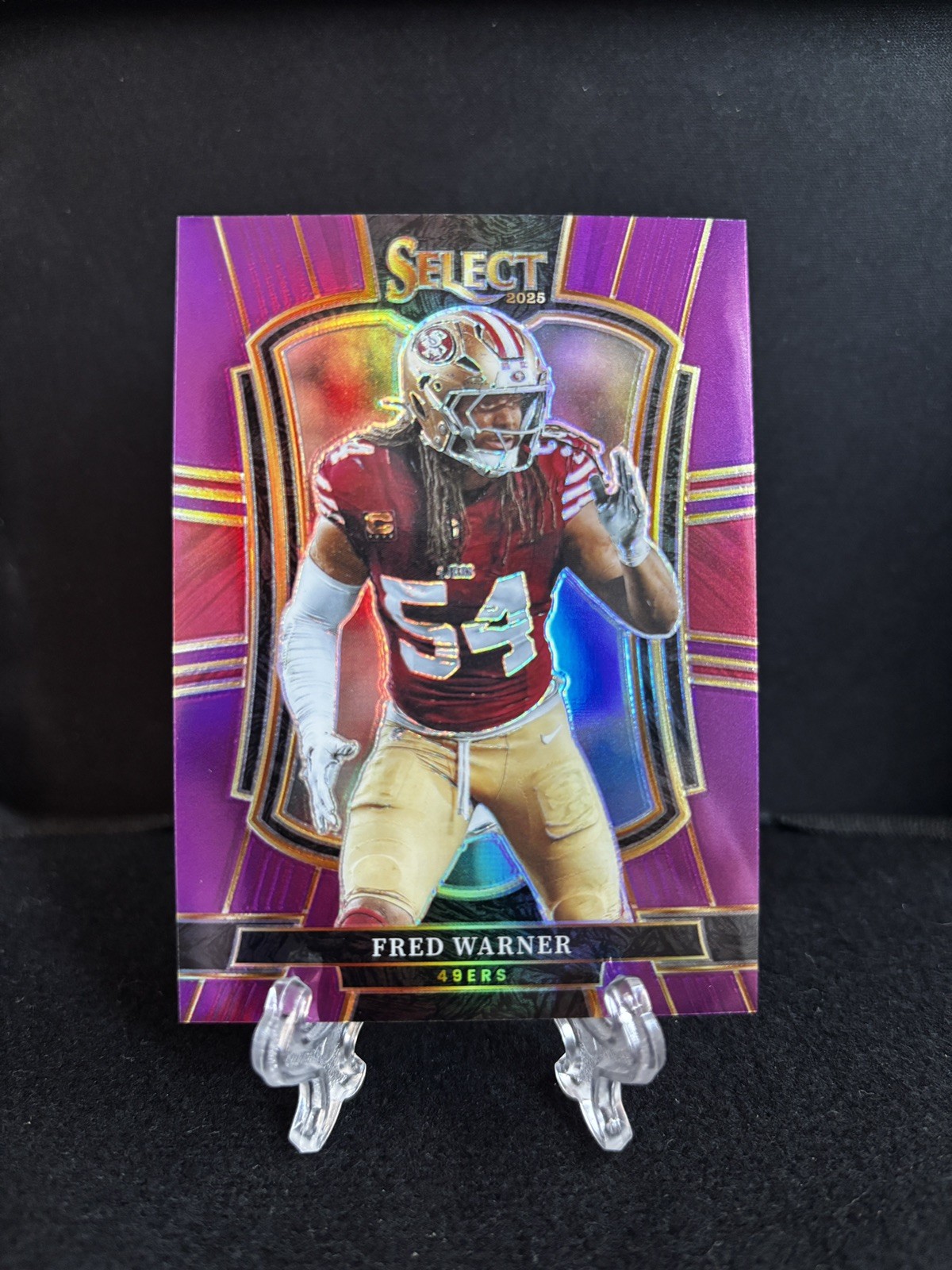 Fred Warner 2025 Panini Select #118 Premier Level Purple Prizm #73/75 49ers