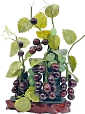 Vintage Chinese Jade Grape Vines Tree Asian Decor Sculpture Bonsai Floral