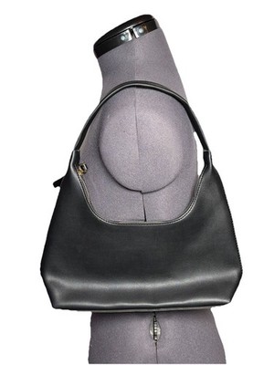 Y2K Black Minimalist Shoulder Bag Small Zip Hobo Purse B-5.5  