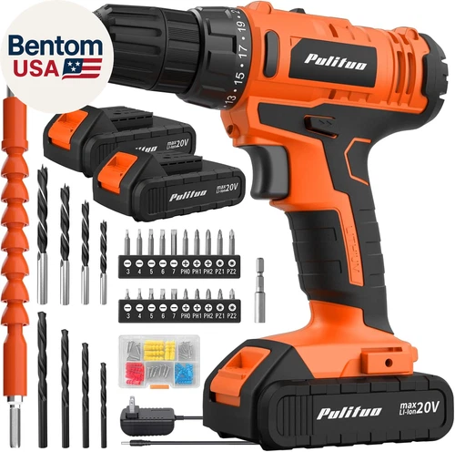 20V Cordless Drill/Driver, 2 Batteries Electric Screwdriver, 30Nm Power Drill Dr