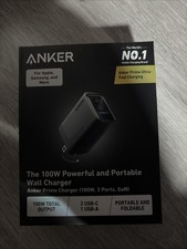 Anker Prime Charger 100W USB C 3-Ports GaN Adapter Foldable for Mac/iPad/Galaxy