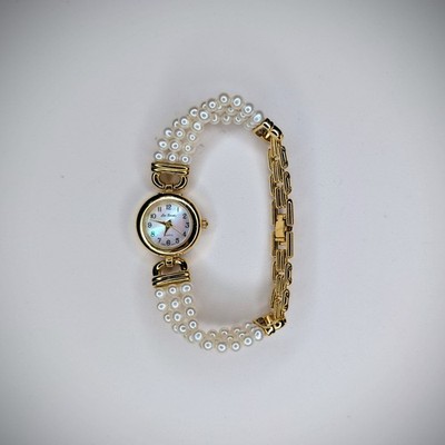 Lee Sands Women's Wrist Watch w/ Pearlescent Dial, Pearl & Gold Colored Band