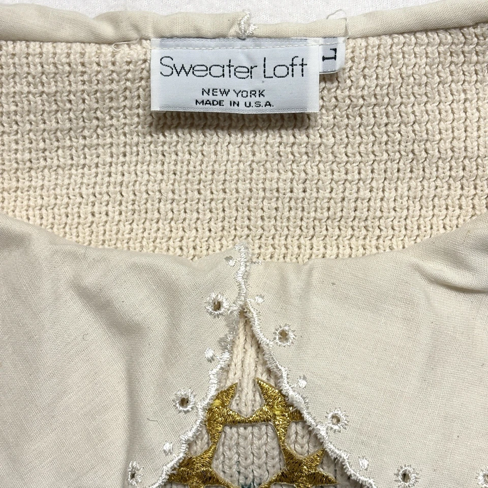Suéter De Colección Años 90 Navidad Loft Mujer L Abuela Peter Pan Cuello Árbol Hecho en EE. UU. Foto 3 de 4
