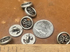 buttons flowers silver tone 3/8" metal shank 5pcs