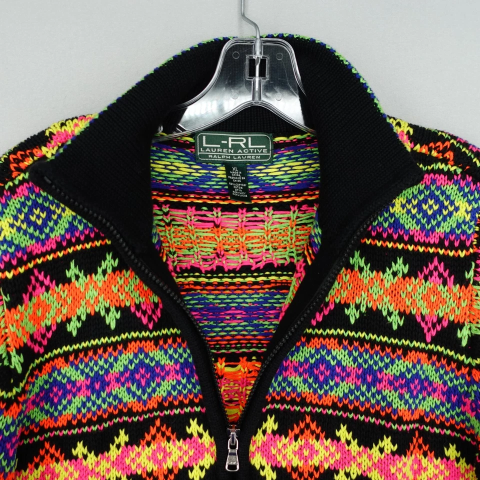 Suéter Ralph Lauren Active Cremallera Completa Mujer XL Naranja Multi Estampado Azteca Algodón Foto 2 de 4