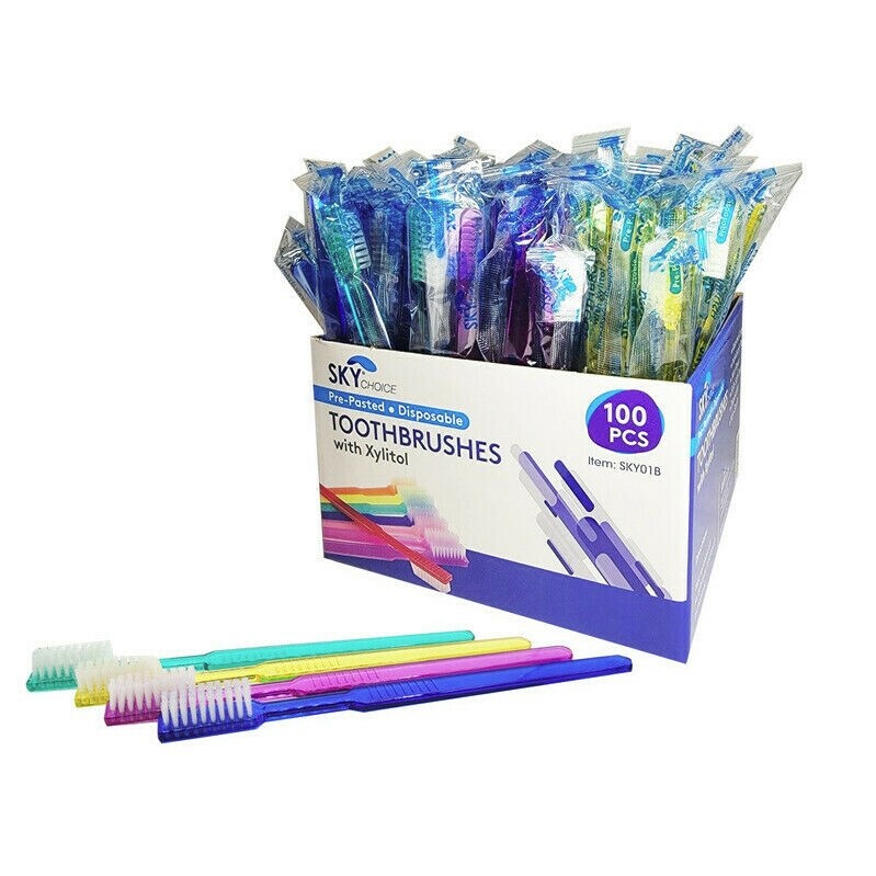100 x Pre-Pasted Toothbrush in Dispenser Box Individual Wrap