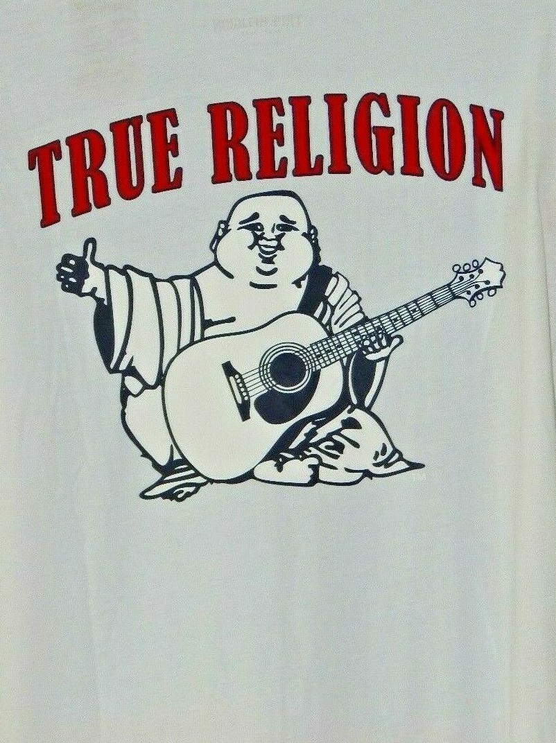 NWT MEN'S TRUE RELIGION BUDDHA LOGO VELOUR GRAPHIC CREW NECK WHITE T SHIRT  XXL