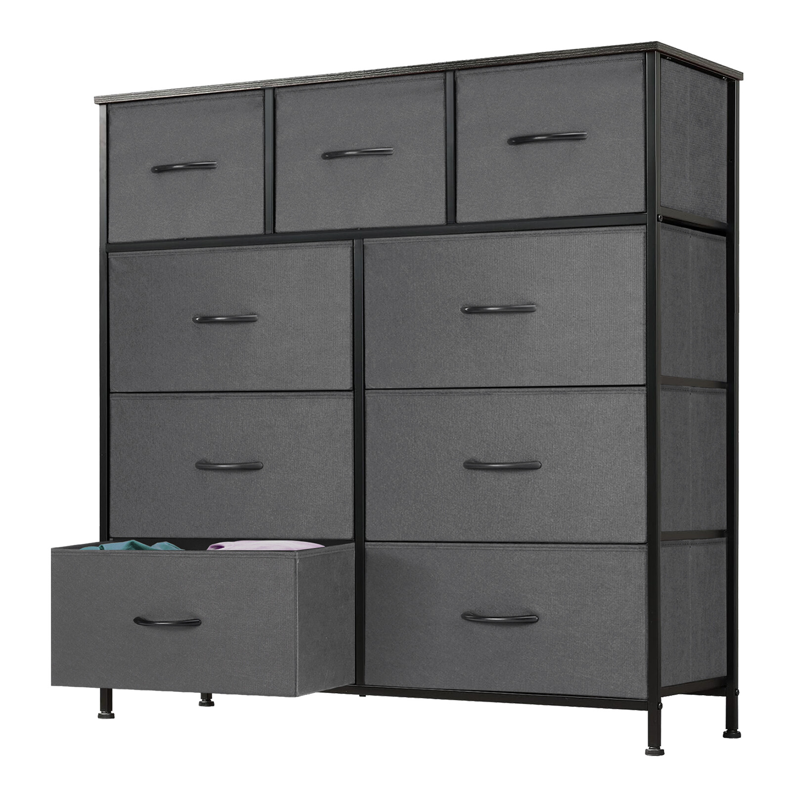 9-Drawer Fabric Storage Dresser with Wood Top for Bedroom or Hallway-image