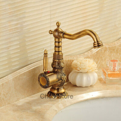 Delux Bathroom Basin Faucet Mixer Tap Single Hole Art Carve Flower Swivel Spout