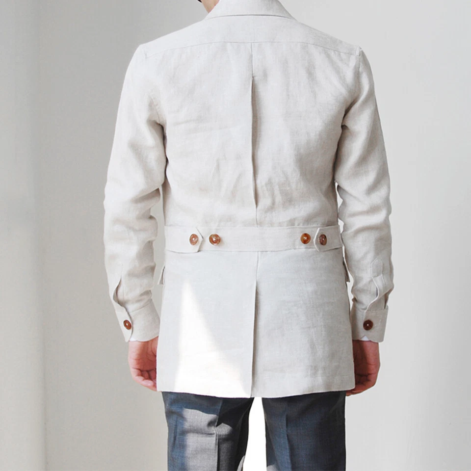 Льняная куртка-сафари мужской костюм повседневный британский стиль охотничье пальто с четырьмя карманами - Изображение 4 из 4