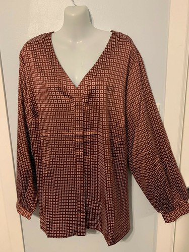 NWT Alfani Red Gina Geo BF V-Neck Blouse with Long Sleeve Plus Size 3X