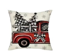 Black Check Trees  Red Truck Christmas Throw Pillow Cover Winter Holiday Decor