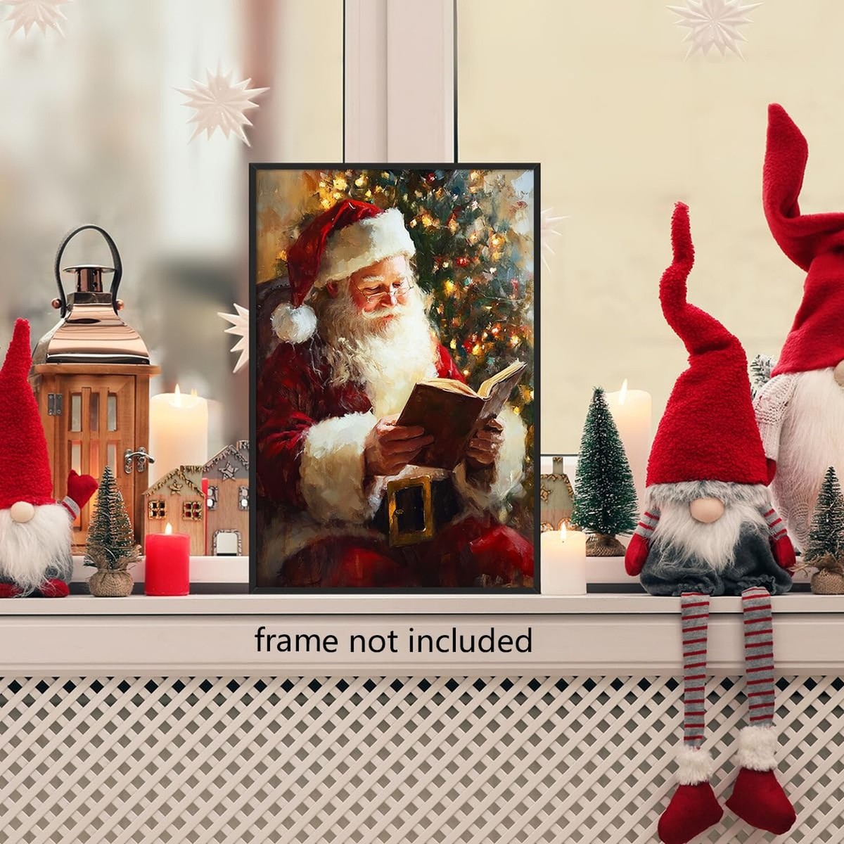 Vintage Christmas Canvas Wall Art, Santa Antique Oil Painting