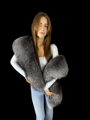 Huge Frost Fox Fur Stole Saga Furs Big Scarf Silver Color Fur Wrap