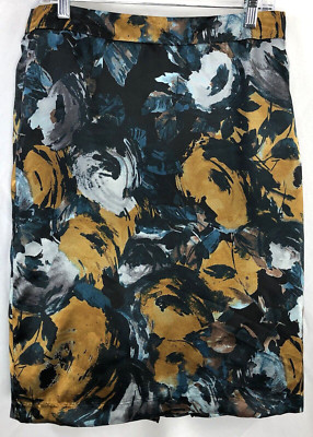 Jaclyn Smith Straight satin skirt 8 multicolor Geo 30''W pleated back knee length