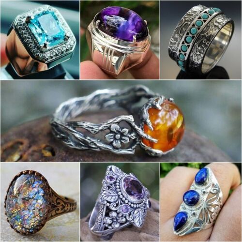 Fashion Women 925 Silver Jewelry Wedding Rings Oval Cut Sapphire Ring Size 6-13 - Afbeelding 1 van 19