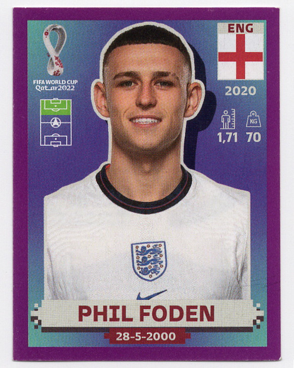 ENG17 Phil Foden Purple Parallel Panini World Cup Qatar 2022 sticker