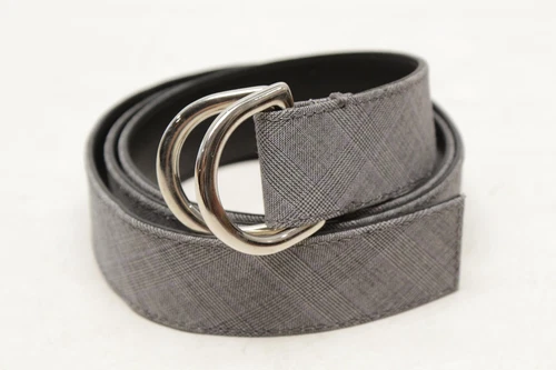 NEW Reda Mens D Ring Belt 42 Gray Glen Plaid Wool Black Leather Strap Italy