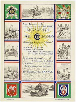Poster Vintage Armée 11ème Cuirassiers - Reproduction Haute Qualité 45x60cm - Neuf