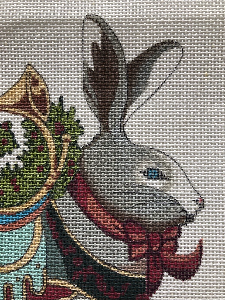Vintage Peter Ashe Christmas Rabbit French Horn Needlepoint Canvas Handpainted - Image 3 of 4