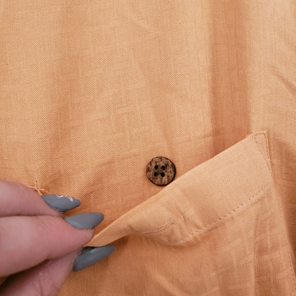 Caribbean Button Up Shirt Men XLT Tall Orange Silk Blend Short Sleeve One Pocket Foto 3 de 4