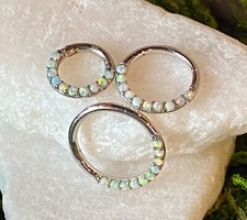1pc Solid 14kt Gold Front Opals Hinged Segment Ring Helix Cartilage Clicker