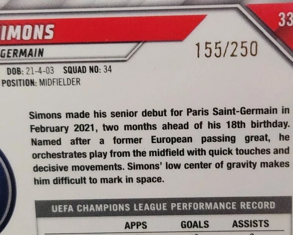 Xavi Simons 2021-22 Topps UCL Collection Yellow Foil /250  #33 - Image 3 of 3