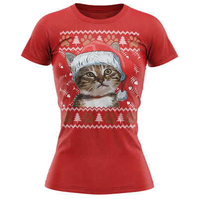 Tabby Katze Weihnachten T-Shirt Tierbesitzer Geschenke für sie Damen