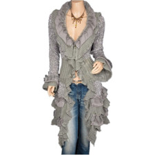 Lady Sweater Knitted Coat Long Jacket Cardigan Lace Ruffle Jumper Casual Slim