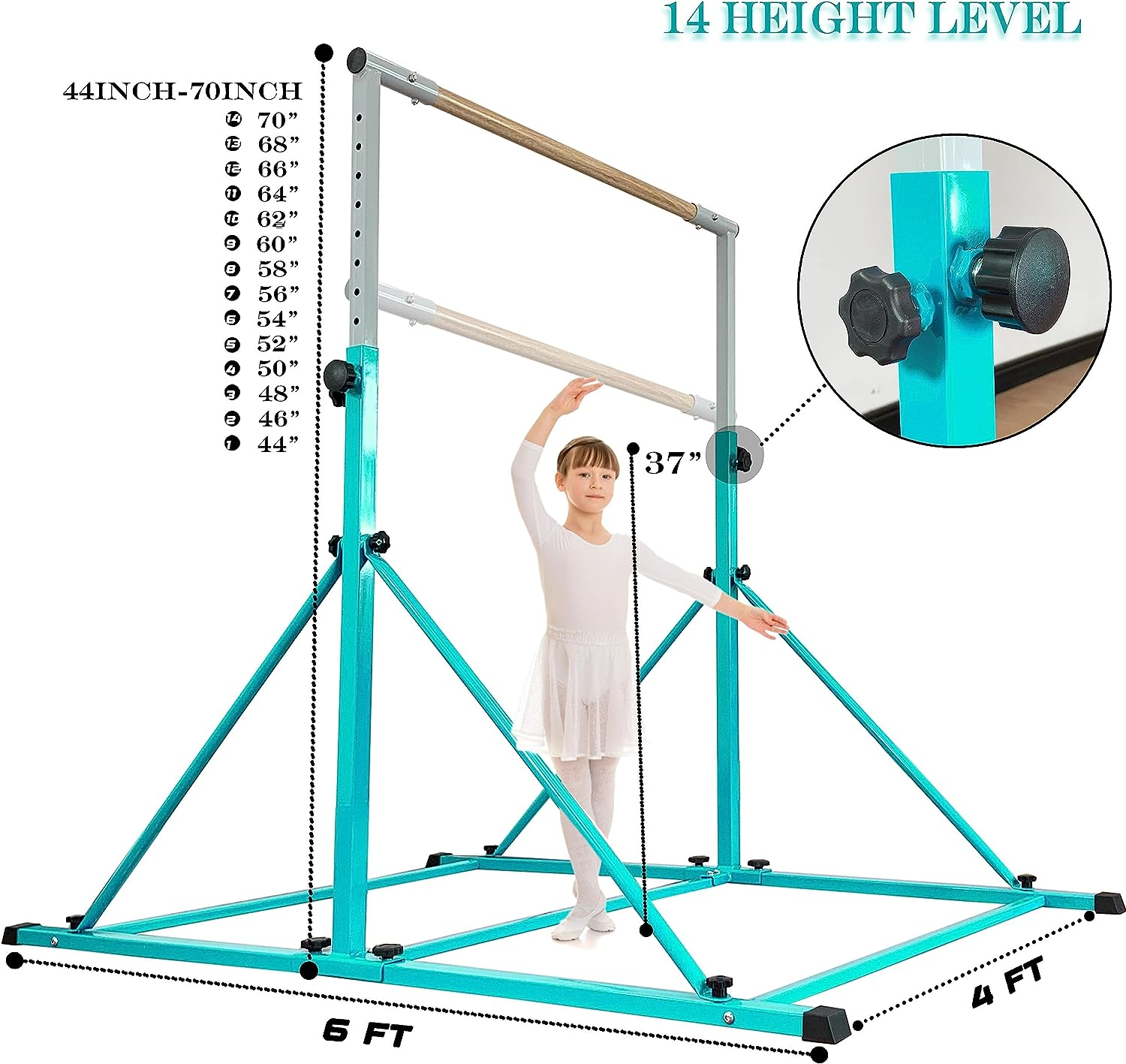 Marfula Gymnastic Bar for Kids and Teenage Ages 325, 5 FT / 6 FT Base