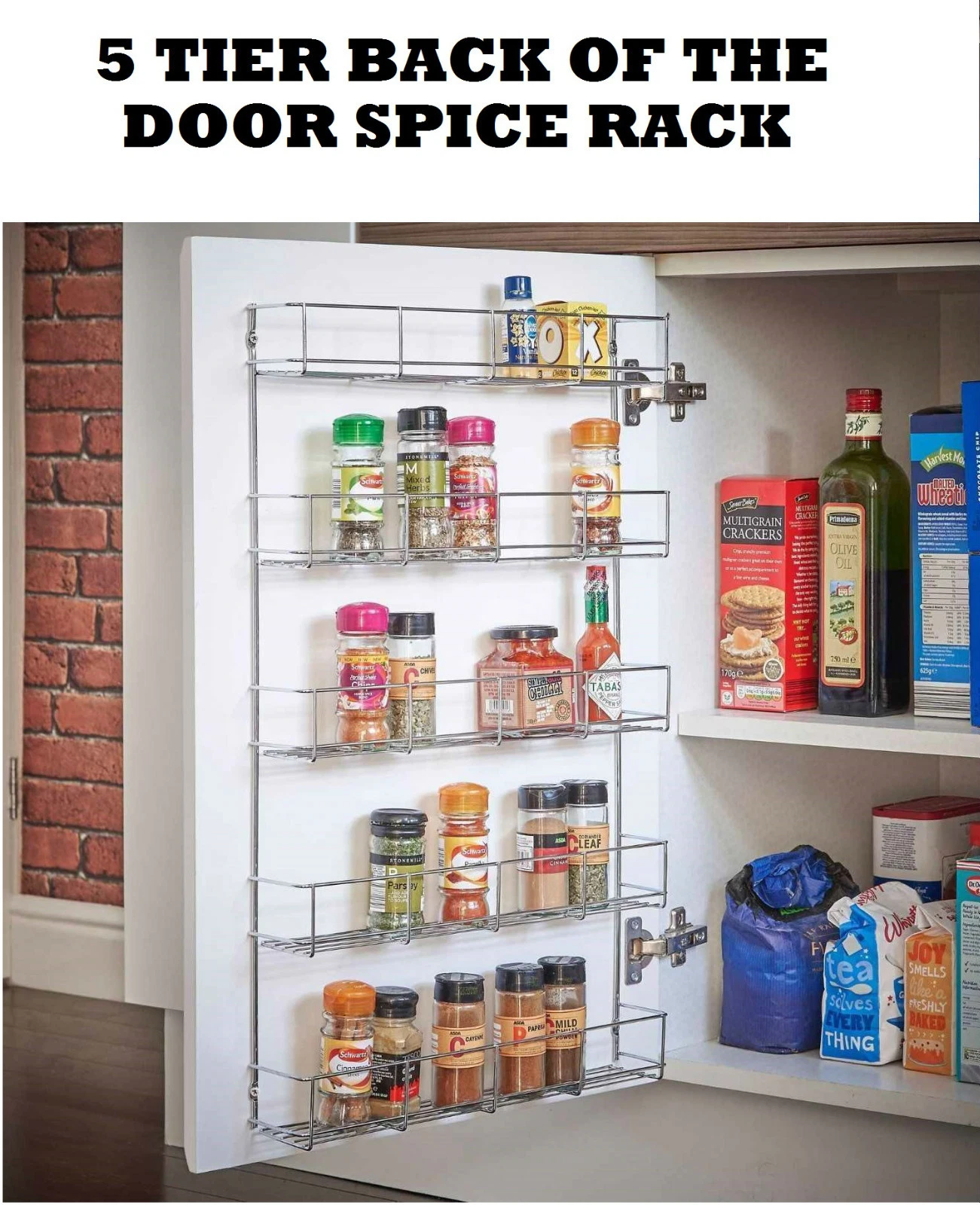 Spice Herb Jar Rack 5 Tier Holder Kitchen Stand Door Cupboard Wall Storage Unit
Opens in a new windo