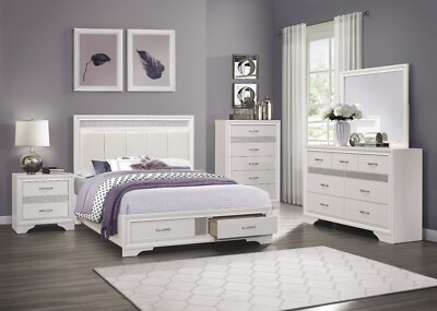 4 PC GLITTERY WHITE FAUX LEATHER QUEEN STORAGE BED NS DRESSER BEDROOM FURNITURE | eBay 4 PC GLITTERY WHITE FAUX LEATHER QUEEN STORAGE BED NS DRESSER BEDROOM FURNITURE | eBay