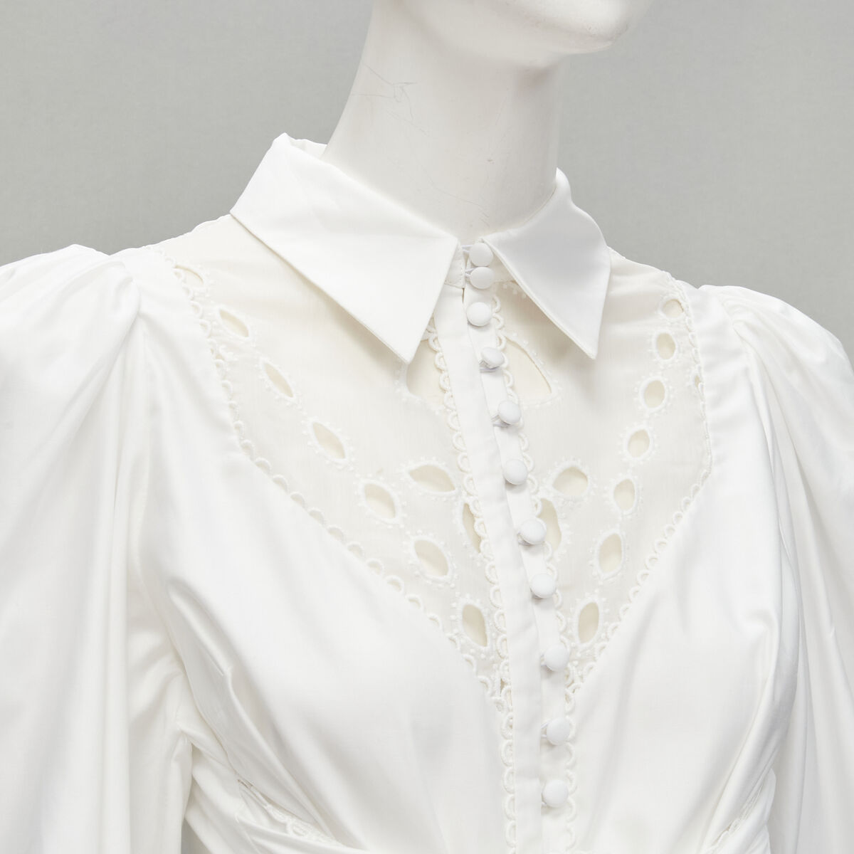 ACLER white cotton eyelet cutout big bow puff sleeve blouse ACLER white cotton eyelet cutout big bow puff sleeve blouse