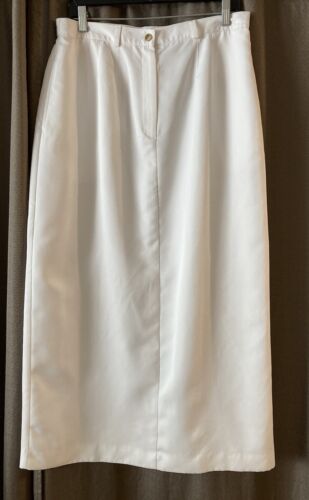 TALBOTS Midi Skirt White Pencil Straight Elastic Waist Pockets Pleat Poly 14 NEW