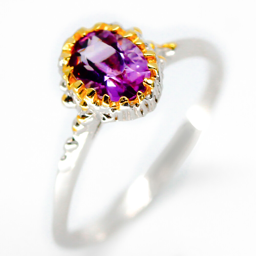 Not Enhanced Natural 6x4 Amethyst Ring Silver 925 Sterling