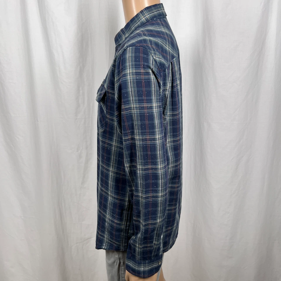 RVCA Mens Medium Navy Blue Nep Fabric Plaid Long Sleeve Western Snap Front Shirt - Image 3 of 4