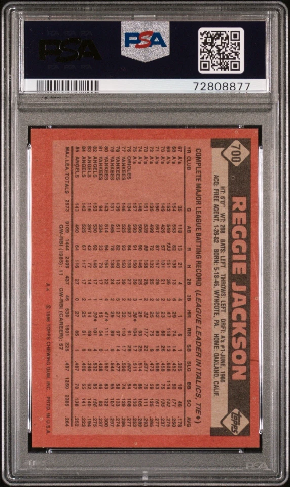 Reggie Jackson 1986 Topps 700 PSA 8 halos Foto 2 de 3