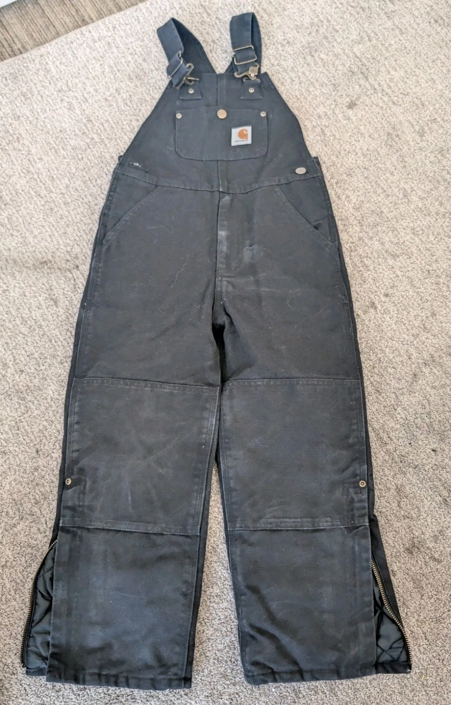 Carhartt Insulated Bib Overalls Boys 6 Black Canvas Quilt Lined Zip Ankle