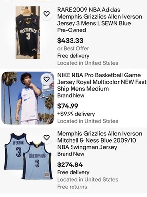 Allen Iverson Authentic Memphis Grizzlies Adidas Swingman Jersey